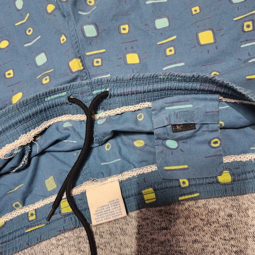 Vintage Mervyns Cheetah Swim Trunks Mens M Blue Geometric Print 90s Cotton